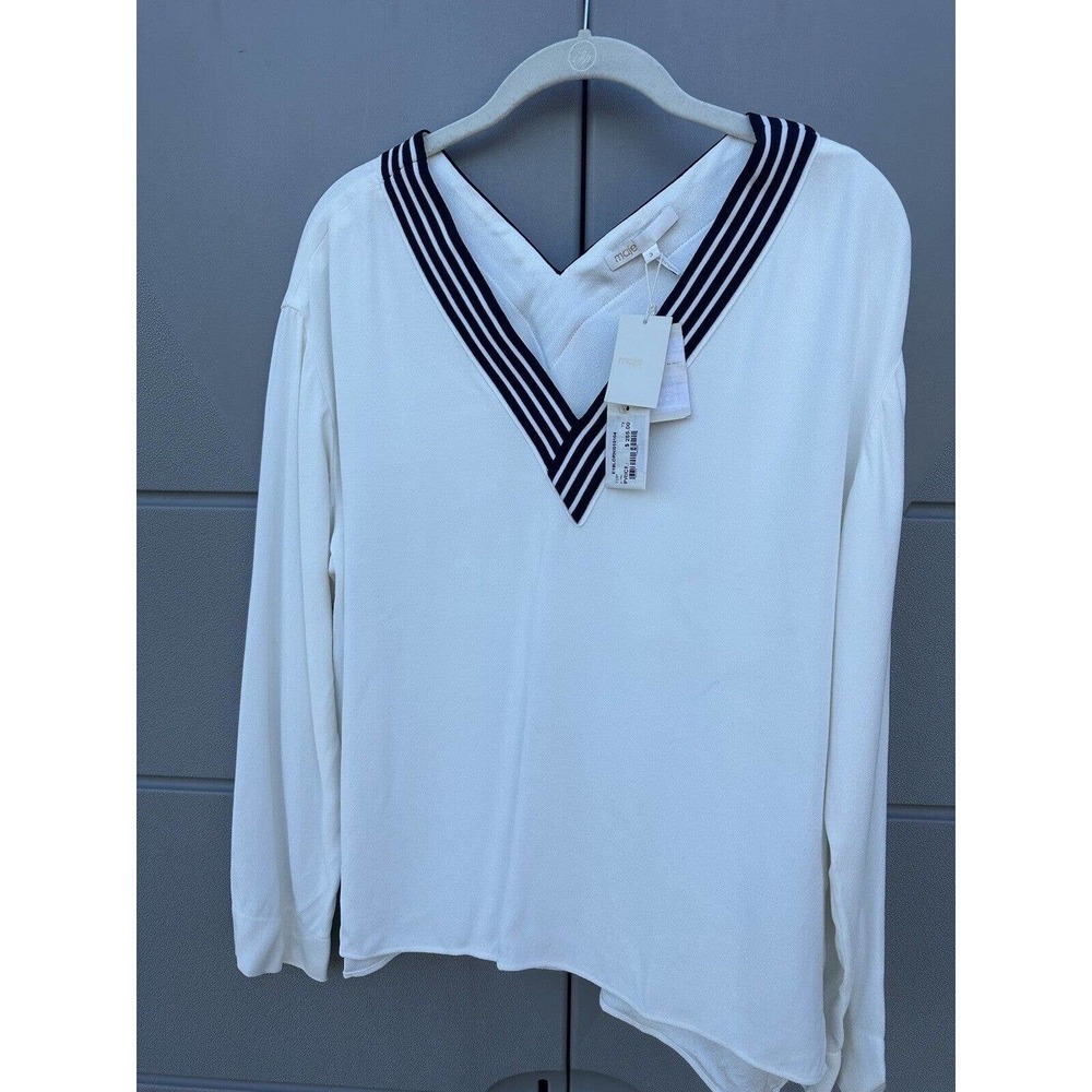 Maje $265 Lorni Lounge Long Sleeves Crepe Striped V-Neck Neckline Top Sz 3/L US - Picture 5 of 16